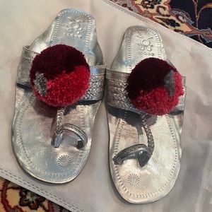 Silver Pom Pom Figue Sandal